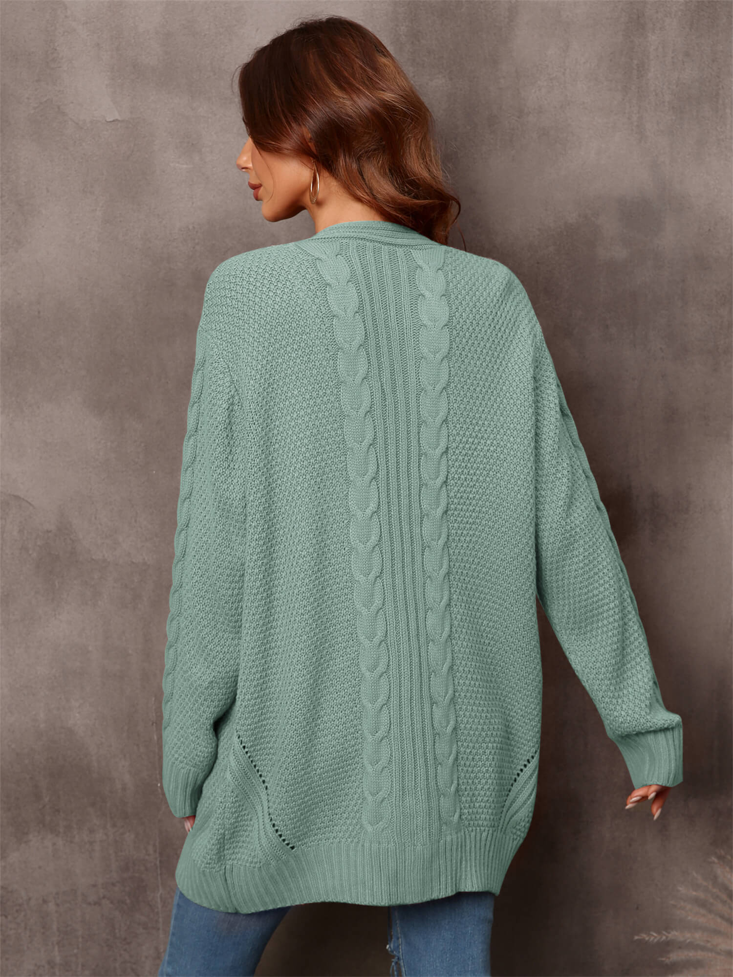 Stijlvolle Groene Kabelgebreide Cardigan voor Dames