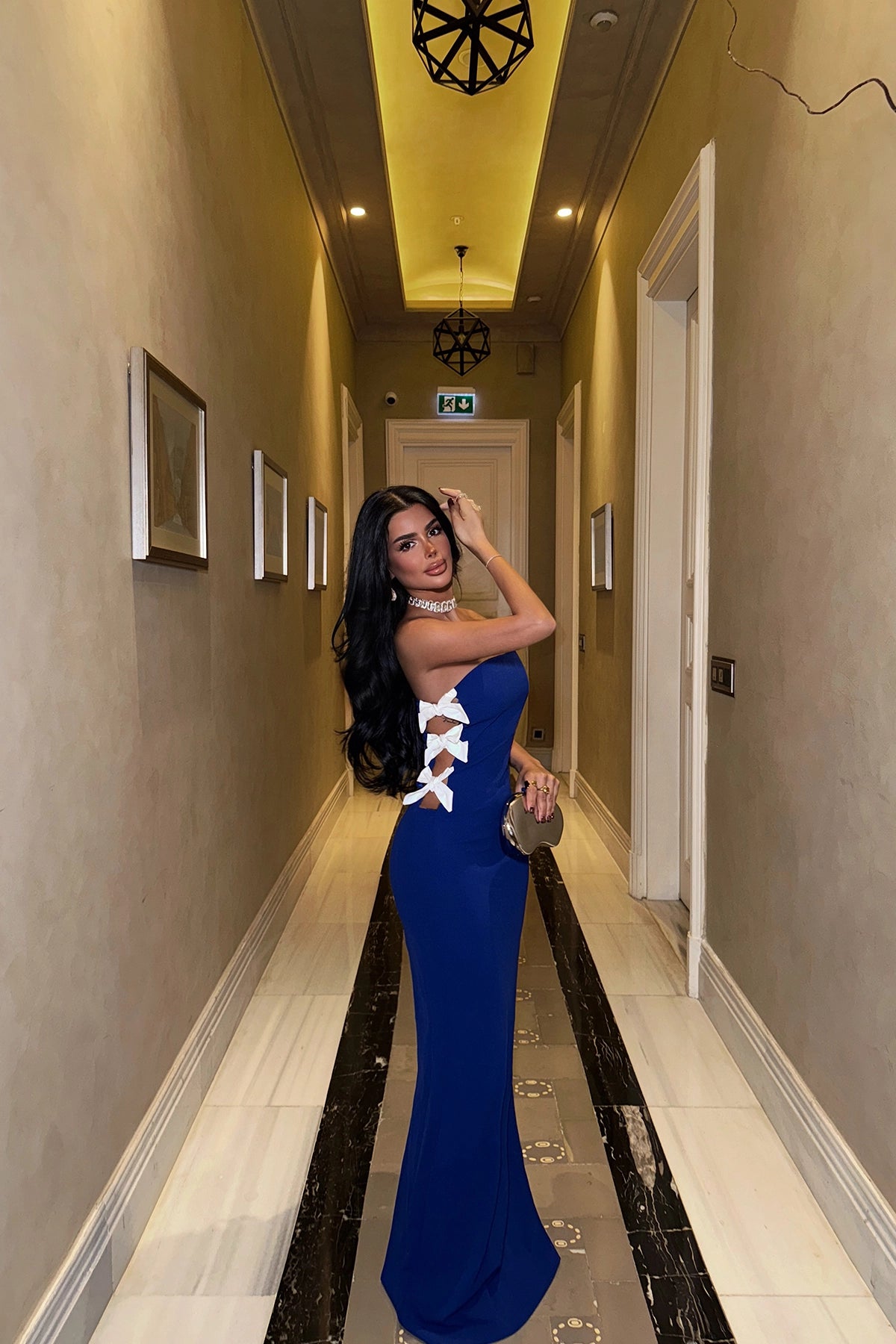 Saks Blauwe Strapless Jurk met Strikdetail