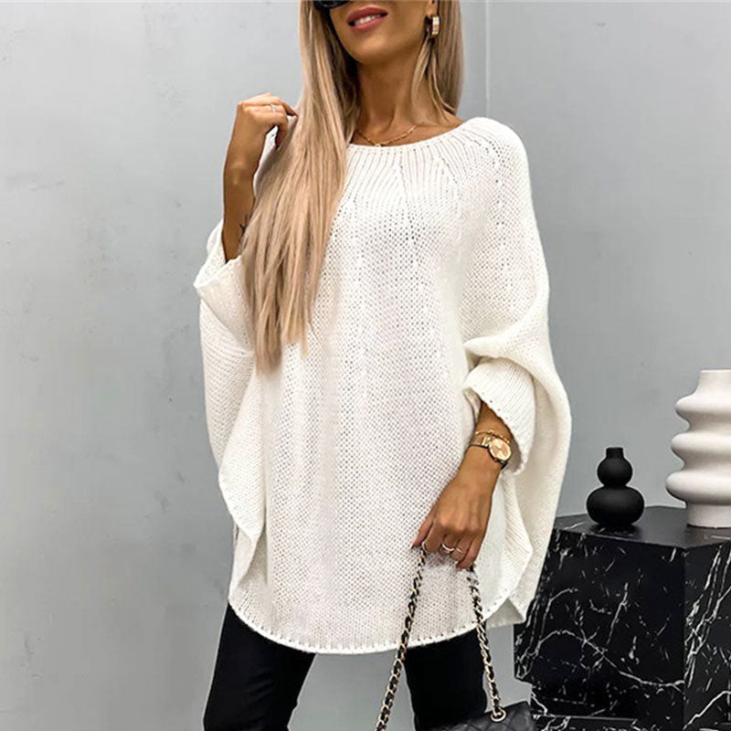 Dames Gebreide Pullover – Oversized Pasvorm – Wolmix – Vleermuismouwen – Tunieklengte