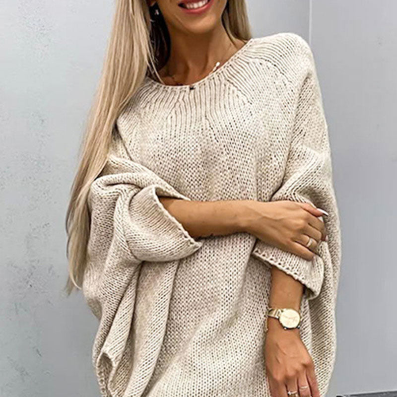 Dames Gebreide Pullover – Oversized Pasvorm – Wolmix – Vleermuismouwen – Tunieklengte