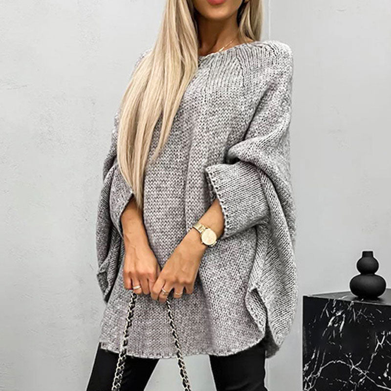 Dames Gebreide Pullover – Oversized Pasvorm – Wolmix – Vleermuismouwen – Tunieklengte