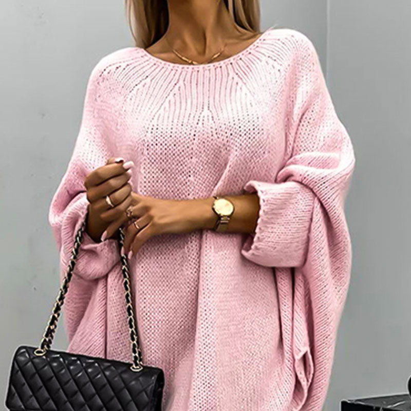 Dames Gebreide Pullover – Oversized Pasvorm – Wolmix – Vleermuismouwen – Tunieklengte