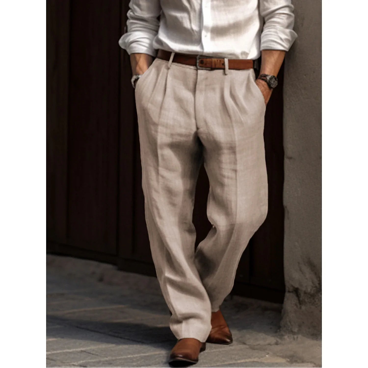 Elegante Geplooide Linnen Broek voor Heren