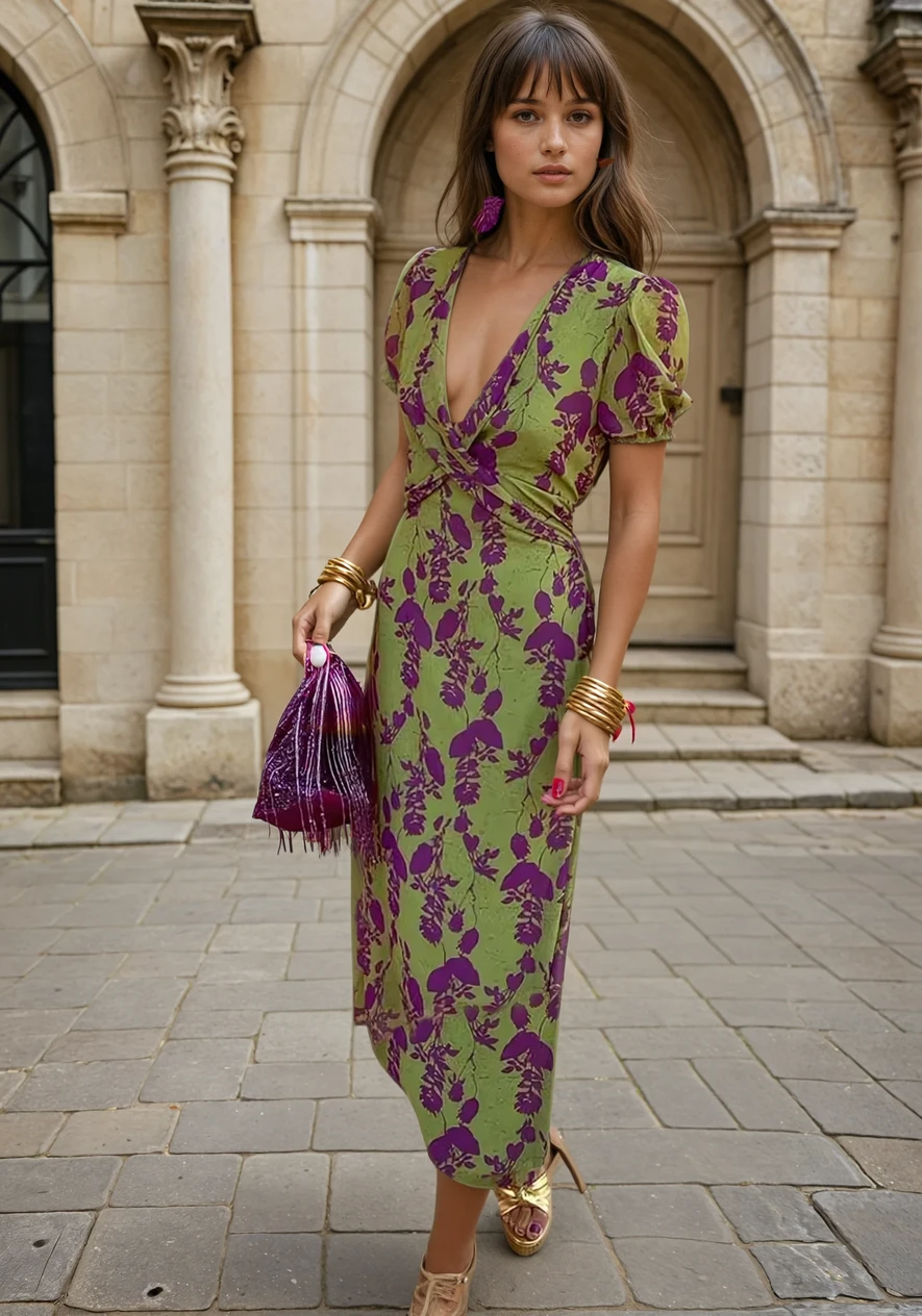 Elegante Midi Jurk met Bloemen voor Dames