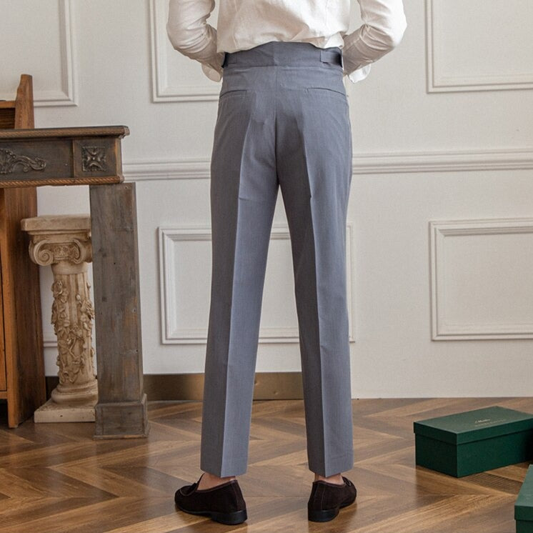 Stijlvolle Heren Tailored Broek – Hoge Taille Plooi, Slim Tapered Pasvorm
