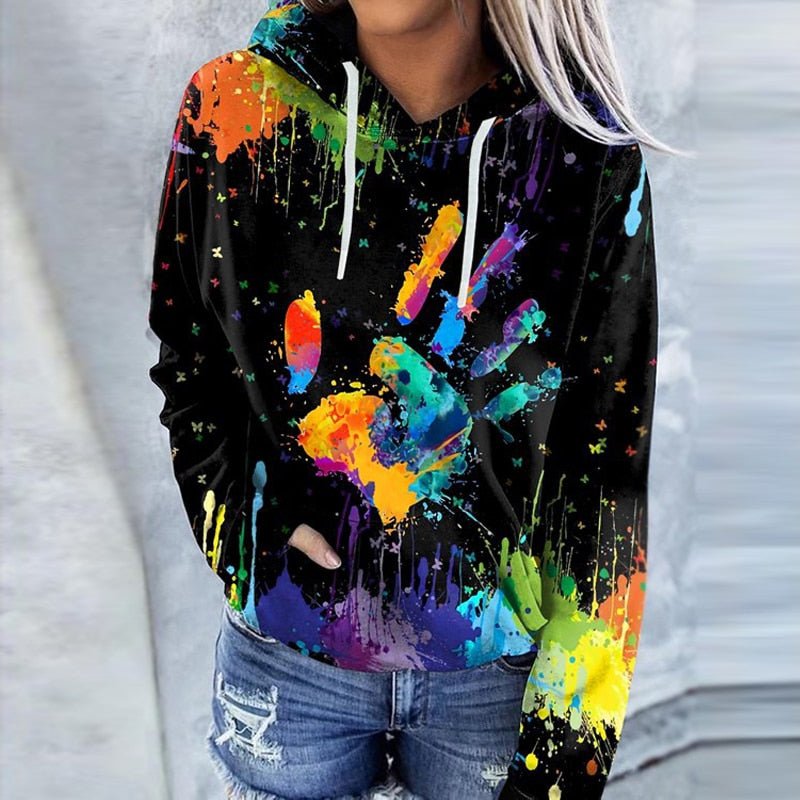 Dames Hoodie – Relaxed pasvorm – Katoen– Artistieke Print – Kangoeroezak – Capuchon