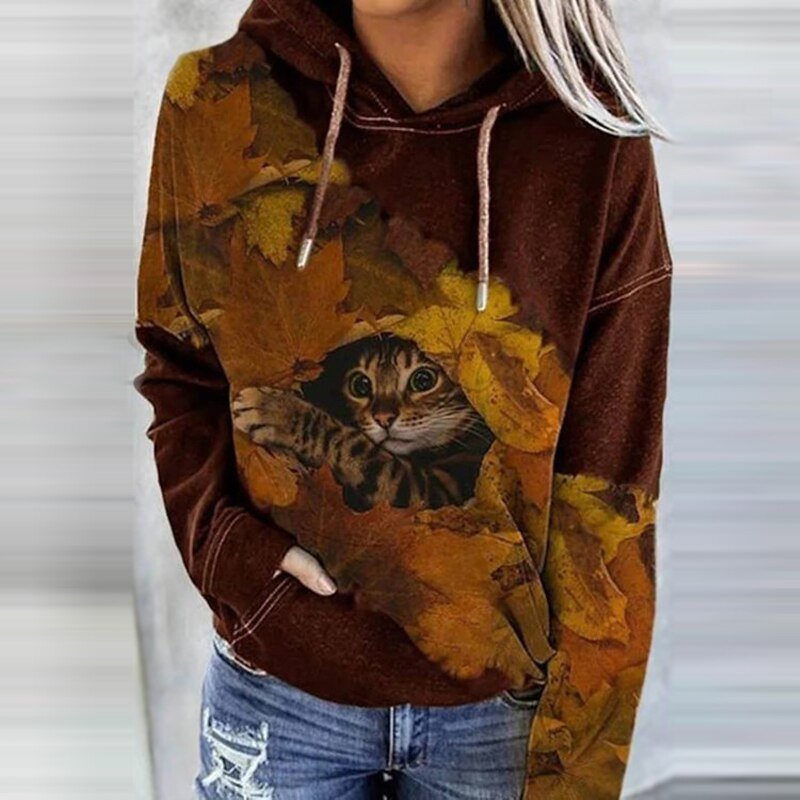 Dames Hoodie – Relaxed pasvorm – Katoen– Artistieke Print – Kangoeroezak – Capuchon