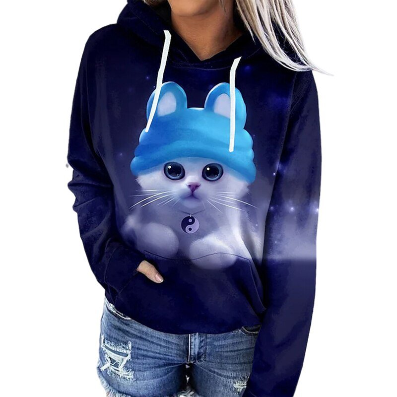 Dames Hoodie – Relaxed pasvorm – Katoen– Artistieke Print – Kangoeroezak – Capuchon