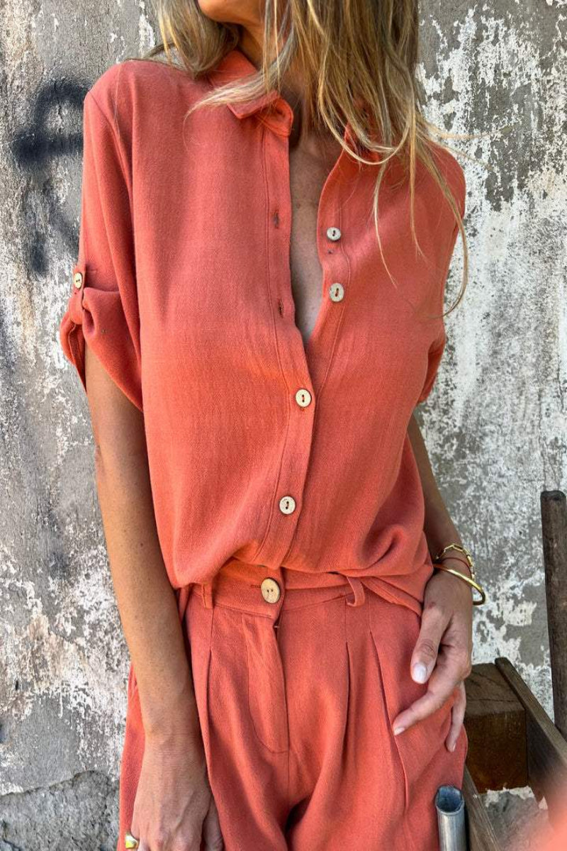 Dames Linnen Co-ord Set – Shirt en Shorts voor de Zomer