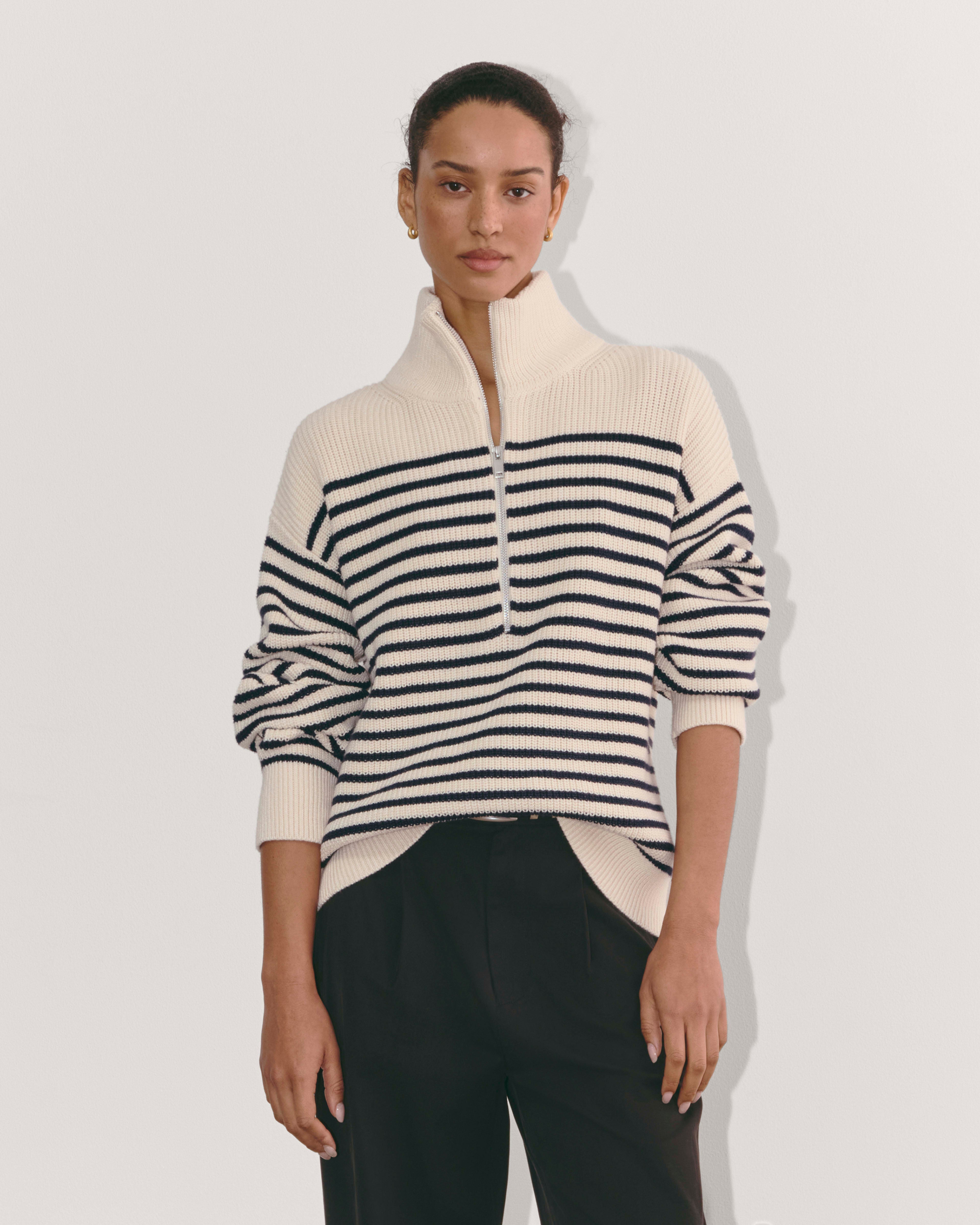 Georgia Half Zip Striped Sweater | Comfortable Casual Sweater